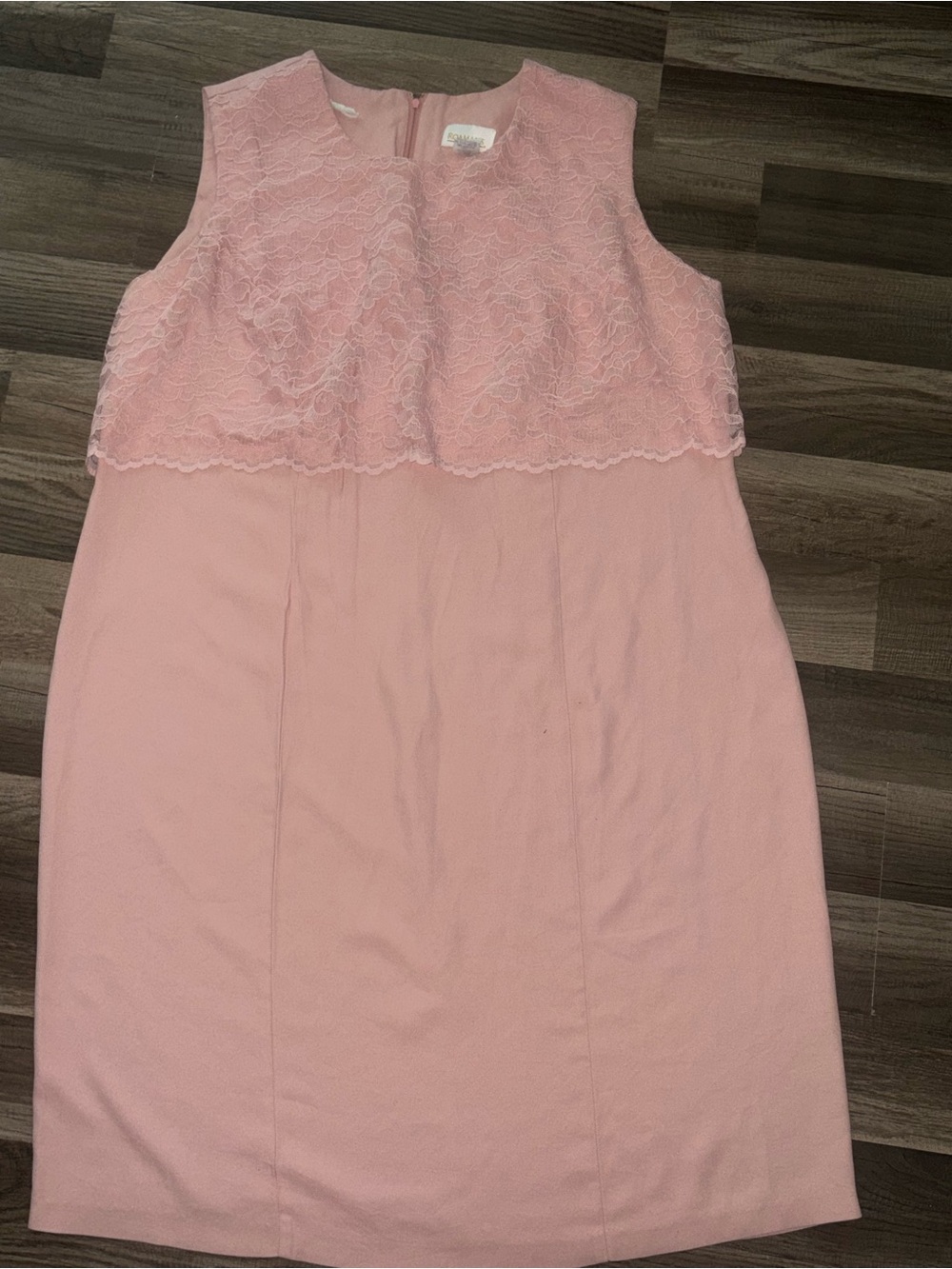 Vintage Roamans Pink Crepe Sleeveless Sheath Dress Lace Overlay Plus Size B6 16